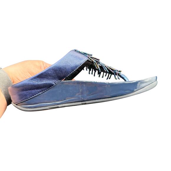 FitFlop Fino Crystal-Twist Metallic Toe-Post Sandal | HSN FitFlop Beaded Toe Post Sandals Navy Blue Comfort Size 7 thong